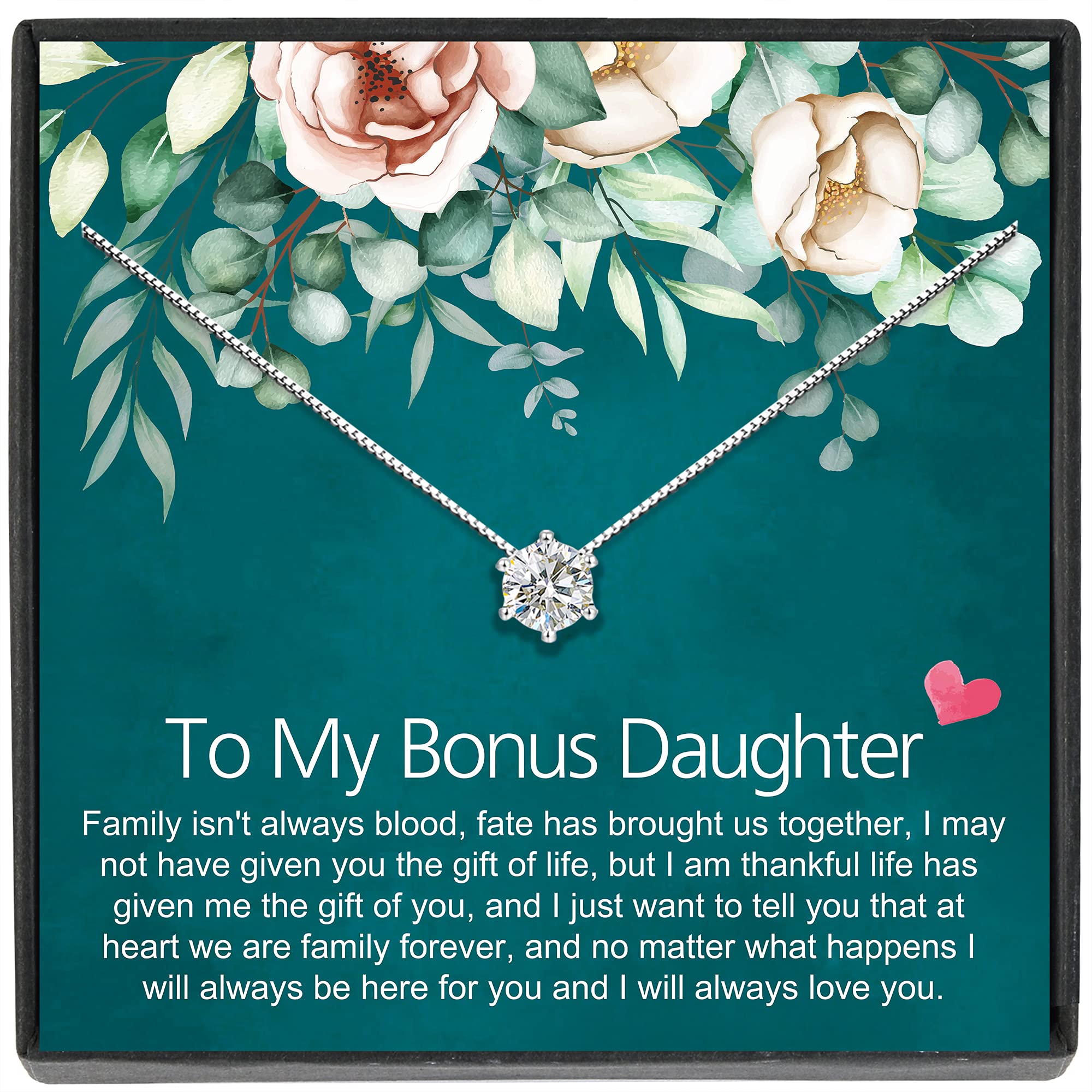 JeeweLife Bonus Daughter Necklace, Sterling Silver Necklace Stepdaughter Birthday Gift, Stepdaughter Gifts from Stepmom, Wedding Gift for Stepdaughter