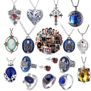 ppx 67 set replace the vampire daywalking katherine sapphire crystal pendant necklaces ring earrings and 50 pcs vampire stickers movie jewelry set cosplay for fans