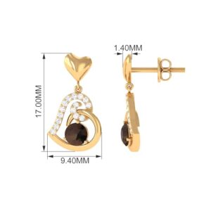 1/2 CT Smoky Quartz and Diamond Heart Drop Earrings (AAA Quality), 14K Rose Gold