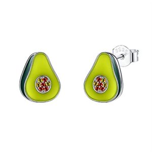 LOVE SILVER S925 Sterling Silver Cubic Zircon Green Avocado Stud Earrings Funny Fruit Earrings Aesthetic Earrings for Women Teenger LSE146