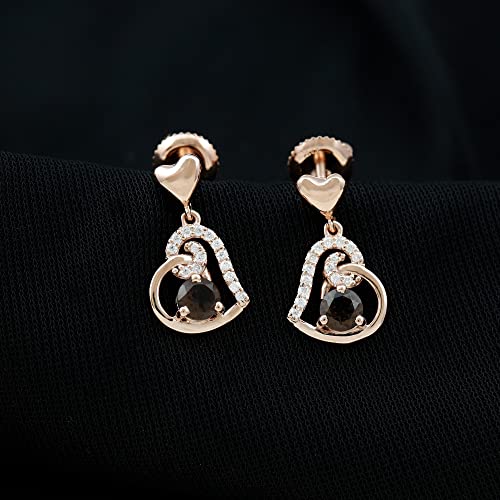 1/2 CT Smoky Quartz and Diamond Heart Drop Earrings (AAA Quality), 14K Rose Gold