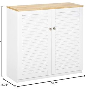 HOMCOM Sideboard Buffet Cabinet, Kitchen Cabinet, Coffee Bar Cabinet with Double Louvered Doors and Adjustable Shelf for Living Room, Hallway, White