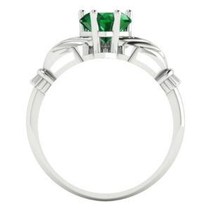 1.55 Carat Heart cut Custom Engraving Irish Celtic Accent faux Green Emerald Engagement Everlasting Ring 14k White Gold 7