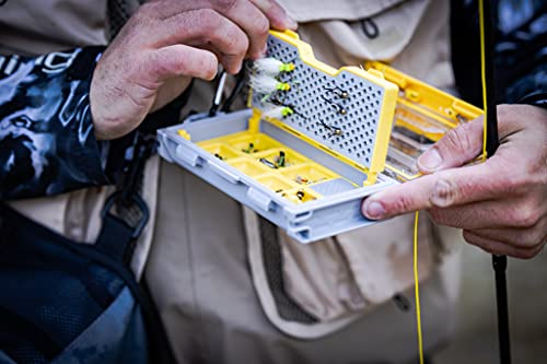 Plano Edge Micro Fly Storage Box, Gray and Yellow, Waterproof and Rust-Resistant Customizable Fishing Tackle Organization