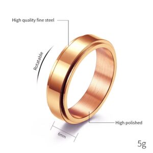 HIJONES Women's Stainless Steel Spinner Ring Band 6mm for Anxiety Women Rose Gold Plated Polished Size 9