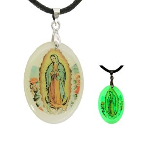 ptgmh religious jewelry adjustable virgin mary necklace for women godmother necklace lady of guadalupe oval pendant resin glow in the dark fashionable religious gifts (green)