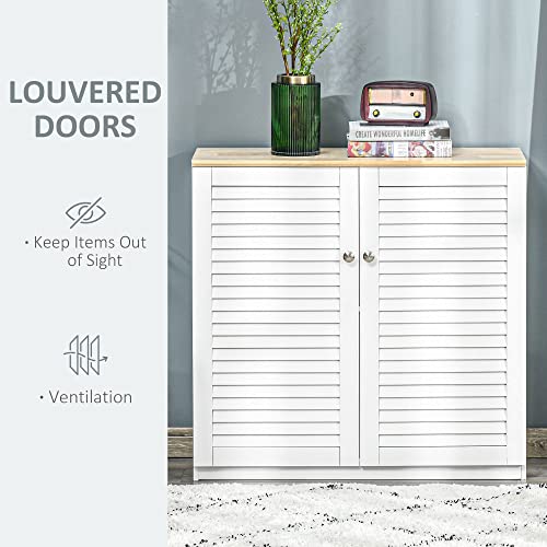 HOMCOM Sideboard Buffet Cabinet, Kitchen Cabinet, Coffee Bar Cabinet with Double Louvered Doors and Adjustable Shelf for Living Room, Hallway, White