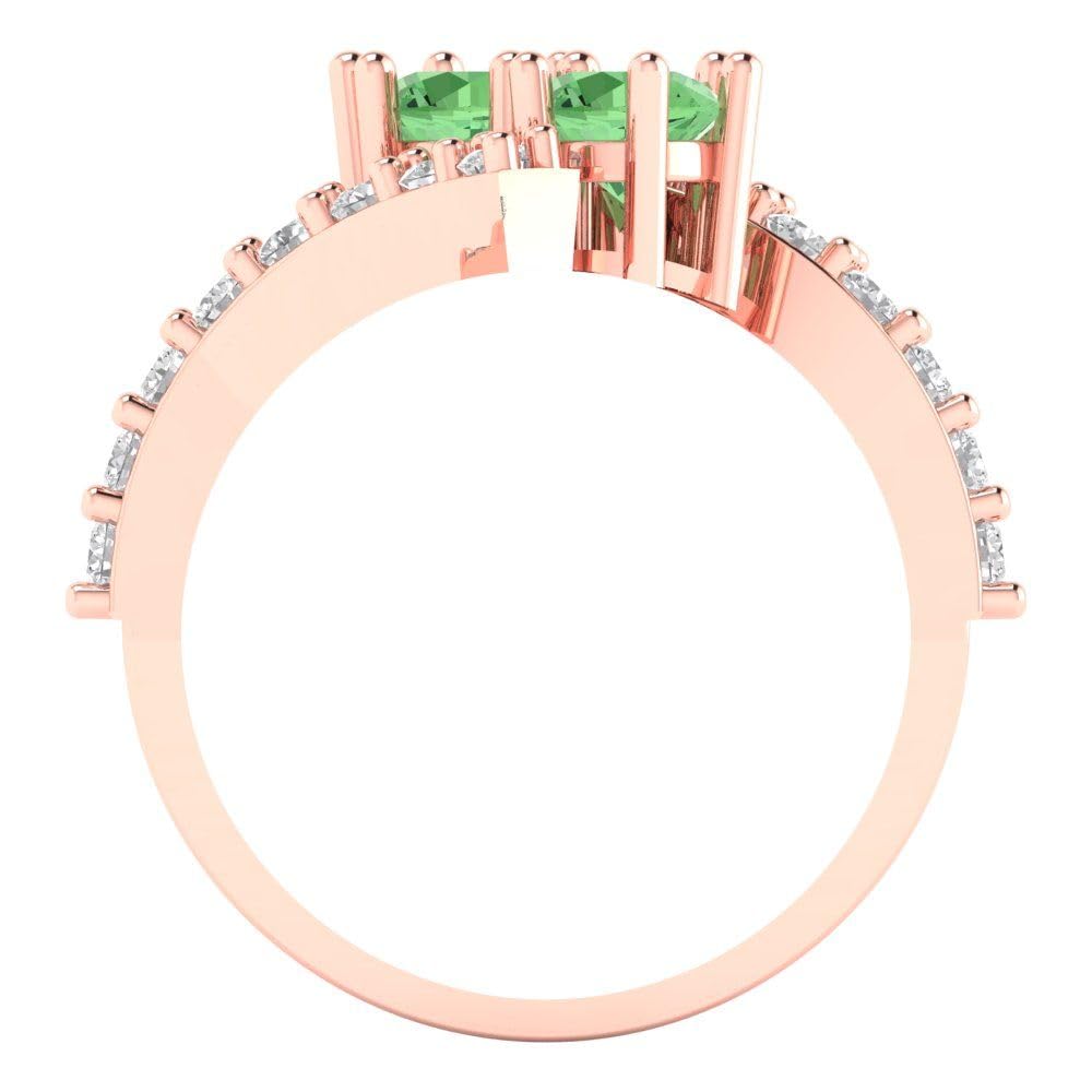 Clara Pucci 1.95ct Round cut Custom Engraving 2 stone Solitaire Green Simulated Diamond Statement Art Deco Ring 14k Rose Gold Size 4.5