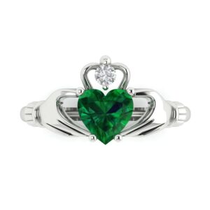 1.55 Carat Heart cut Custom Engraving Irish Celtic Accent faux Green Emerald Engagement Everlasting Ring 14k White Gold 7