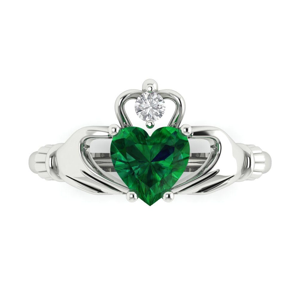 1.55 Carat Heart cut Custom Engraving Irish Celtic Accent faux Green Emerald Engagement Everlasting Ring 14k White Gold 7