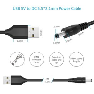 Belker Universal 5V DC Power Cable USB to DC 5.5 2.1 mm Plug Connector Tip Charging Cord with Most Frequently Used Interface Type