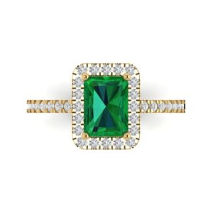 1.79ct emerald cut customizable solitaire w/accent sim. green emerald wedding anniversary pave ring 14k yellow gold size 7