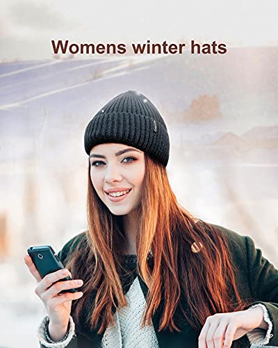 Ocatoma Beanie Hat for Men Women Warm Winter Knit Cuffed Beanie Soft Warm Ski Hats Unisex Black