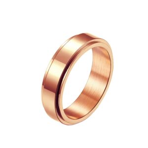 HIJONES Women's Stainless Steel Spinner Ring Band 6mm for Anxiety Women Rose Gold Plated Polished Size 9