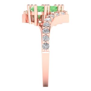 Clara Pucci 1.95ct Round cut Custom Engraving 2 stone Solitaire Green Simulated Diamond Statement Art Deco Ring 14k Rose Gold Size 4.5