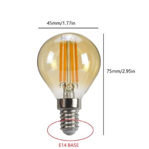 YDJoo E14 LED Bulb 4W G45 LED Globe Filament Bulb Dimmable Edison Filament Light Bulbs 40 Watt Equivalent Warm White 2700K E14 European Base Amber Glass Round Vintage Light Bulb, 6 Pack