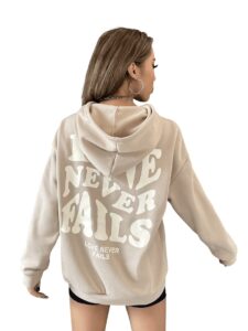 floerns women's letter graphic print long sleeve drawstring hoodie sweatshirt a khaki l