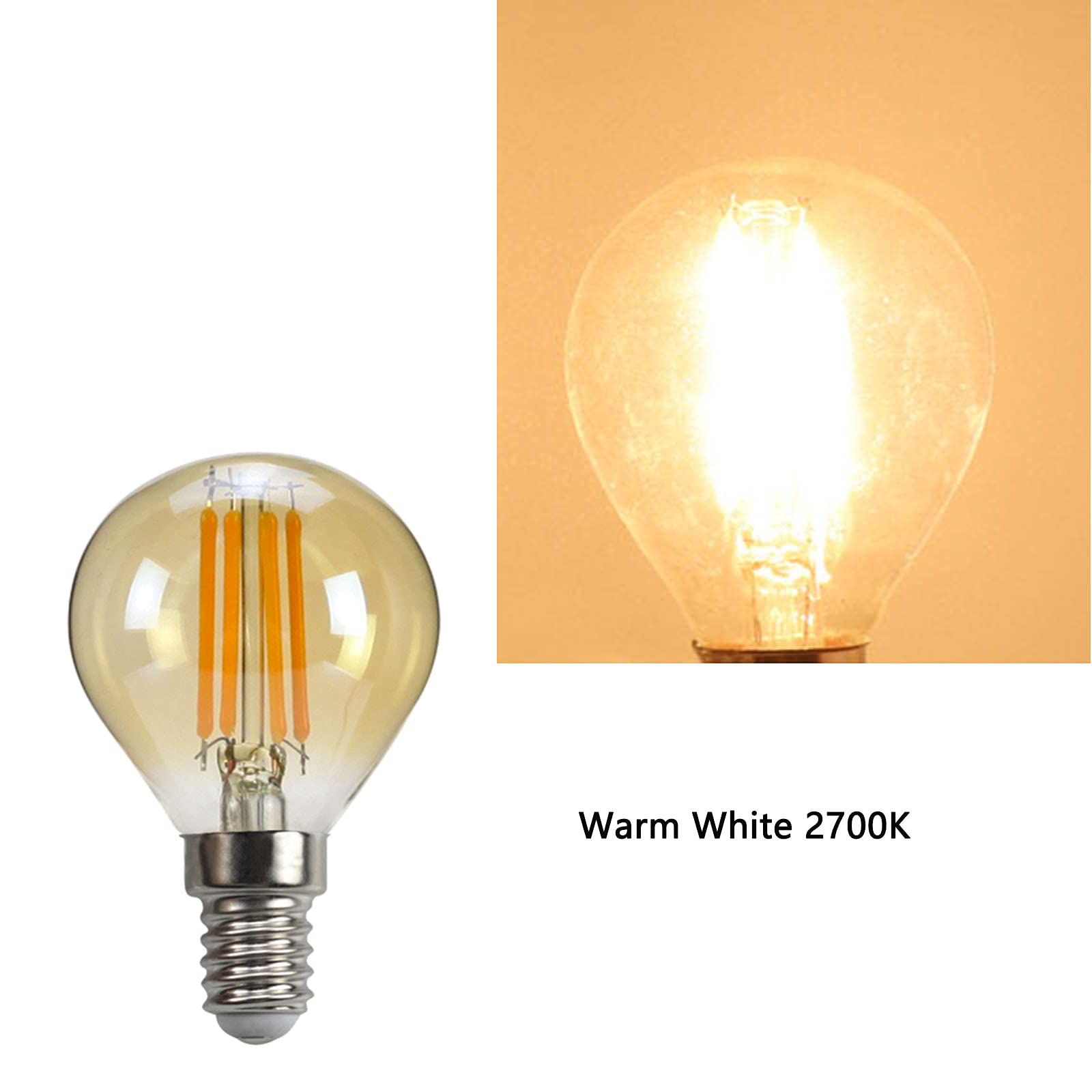 YDJoo E14 LED Bulb 4W G45 LED Globe Filament Bulb Dimmable Edison Filament Light Bulbs 40 Watt Equivalent Warm White 2700K E14 European Base Amber Glass Round Vintage Light Bulb, 6 Pack