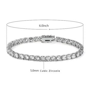 MDFUN 18k White Gold Plated Tennis Bracelet, 6 Inch Charm Cubic Zirconia Gemstone Bracelet for Women