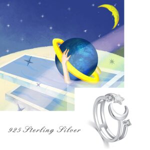 JUSTKIDSTOY Moon Ring for Women 925 Sterling Silver Crescent Moon star Ring Adjustable Open Ring Jewelry Gift for Birthday