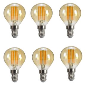 YDJoo E14 LED Bulb 4W G45 LED Globe Filament Bulb Dimmable Edison Filament Light Bulbs 40 Watt Equivalent Warm White 2700K E14 European Base Amber Glass Round Vintage Light Bulb, 6 Pack