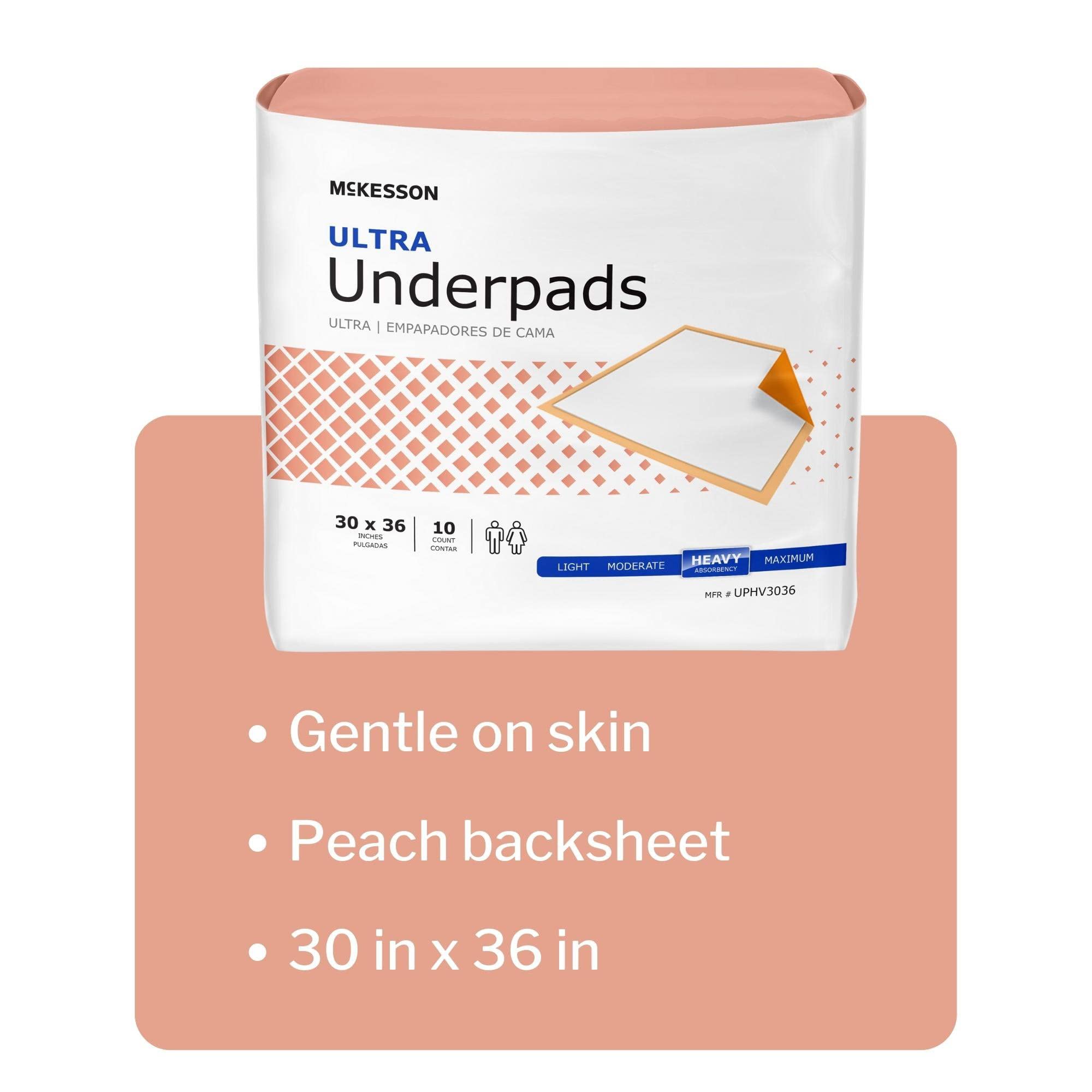 McKesson Ultra Underpads, Adult Incontinence Bed Pads, Chux, Disposable, Heavy Absorbency, 30 in x 36 in, 200 Count