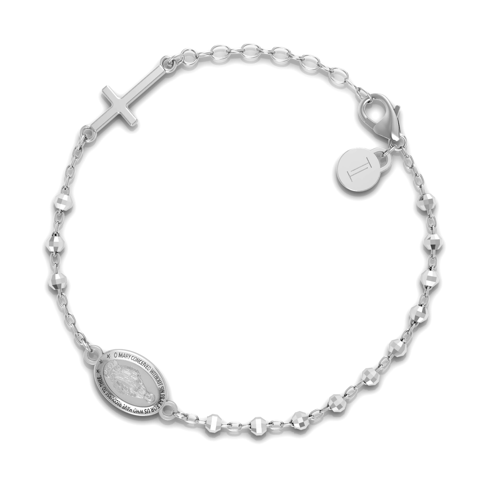 TURQ N TAUPE 925 Sterling Silver Bead Station Bracelet for Women - everyday wear gifts for her 7.5 inches - Rosary Bracelet