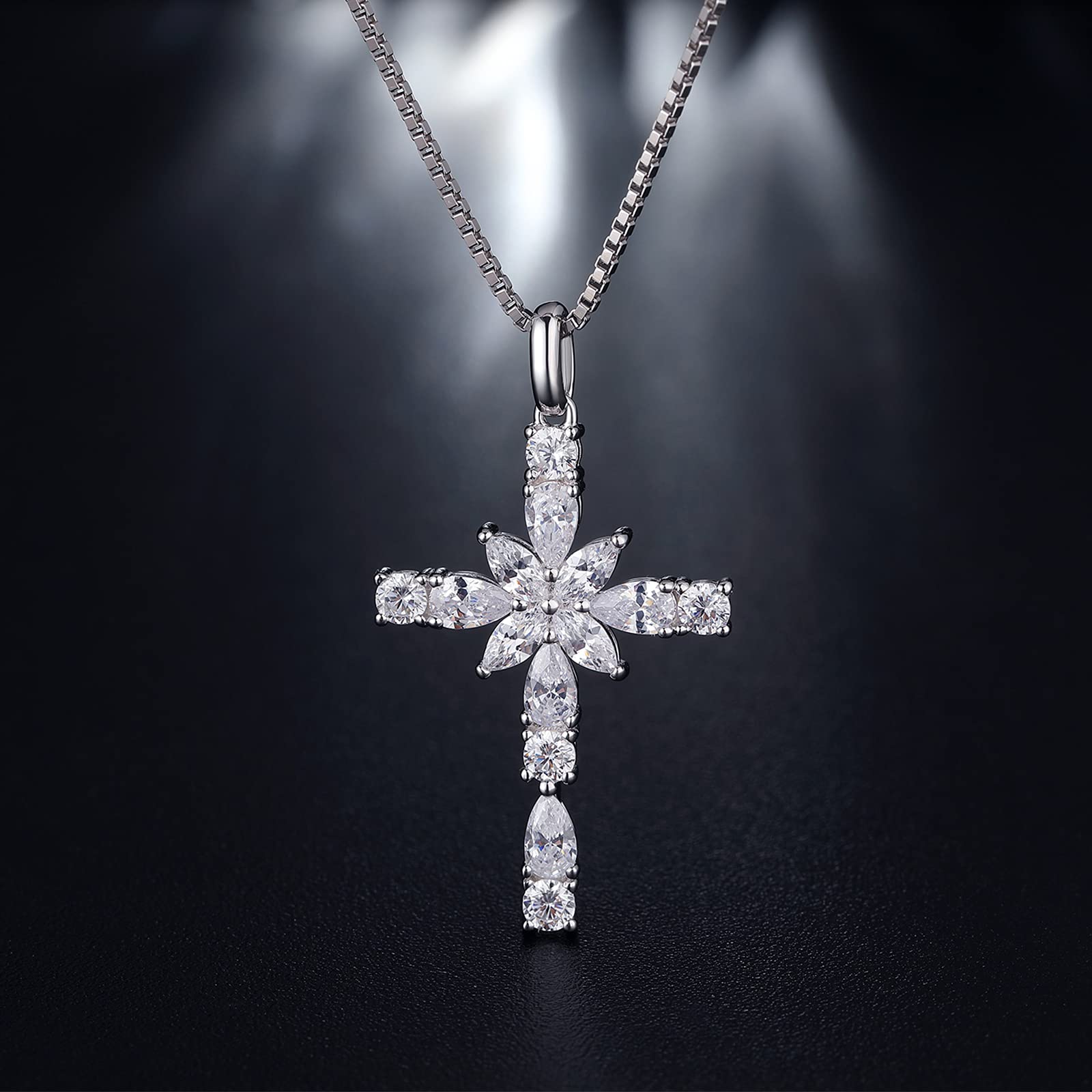 ZDaoBen Cross Necklace for Women Diamond CZ Cross Necklace Sterling Silver Cubic Zirconia Birthstone Cross Necklace for Women Cross Jewelry April Birthstone Necklace White Cross Jewelry