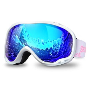 Ski Goggles Snowboard Goggles Anti-Fog Snow Sports Goggles for Women Men Adult Youth, Mirrored 100% UV Protection Helmet Compatible, Blue OTG Winter Goggles Over Glasses Snowboarding Skiing Equipment