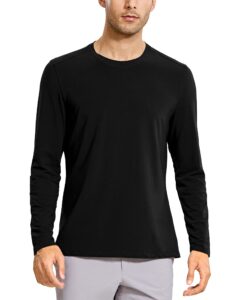 crz yoga men's lightweight pima cotton long sleeve t-shirts loose fit fashion casual workout tees black large