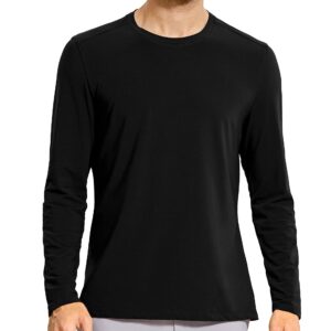 CRZ YOGA Men's Lightweight Pima Cotton Long Sleeve T-Shirts Loose Fit Fashion Casual Workout Tees Black Large