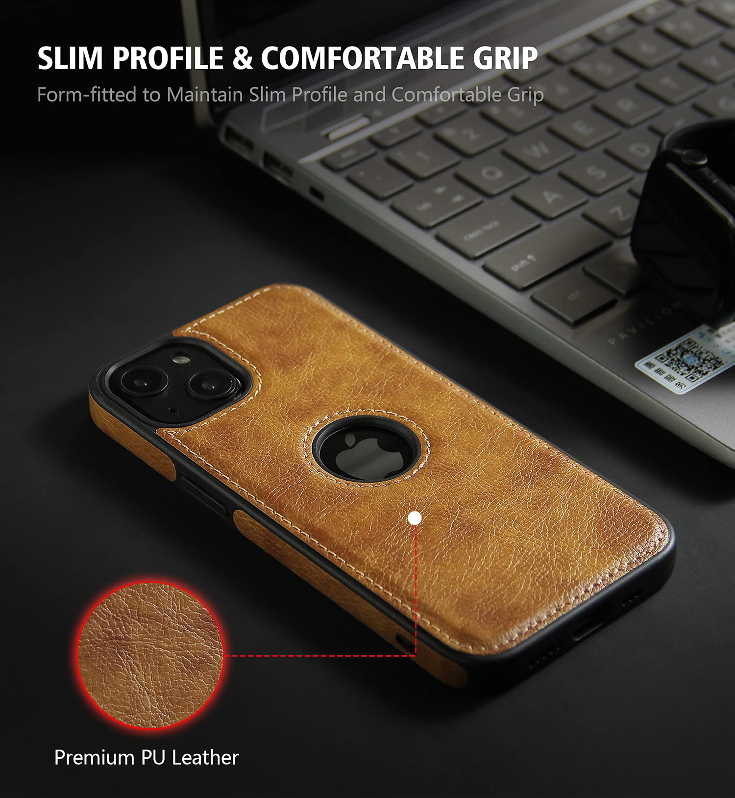 Razstorm Unique Design Luxury Leather Business Phone Case for iPhone 13 Anti-Slip Scratch Resistant Ultra Slim Protective Case (2021,6.1”) (Brown)