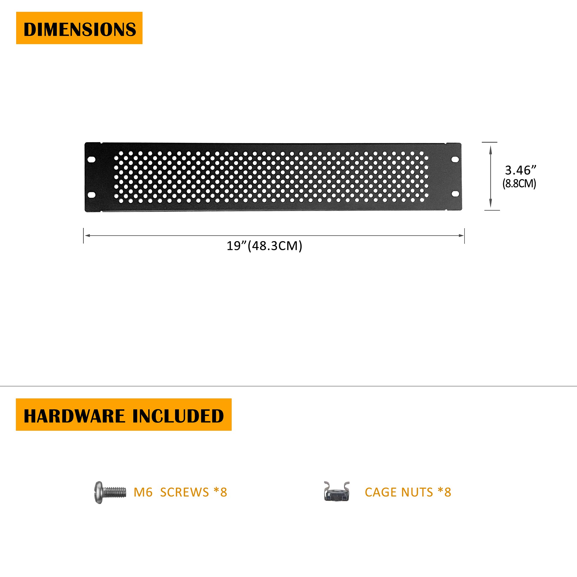 RIVECO 2U Vented Blank Panels for Rack & Cabinets Front Cover Panel 19-Inch Server & Network Rack Mount 2PCS Black