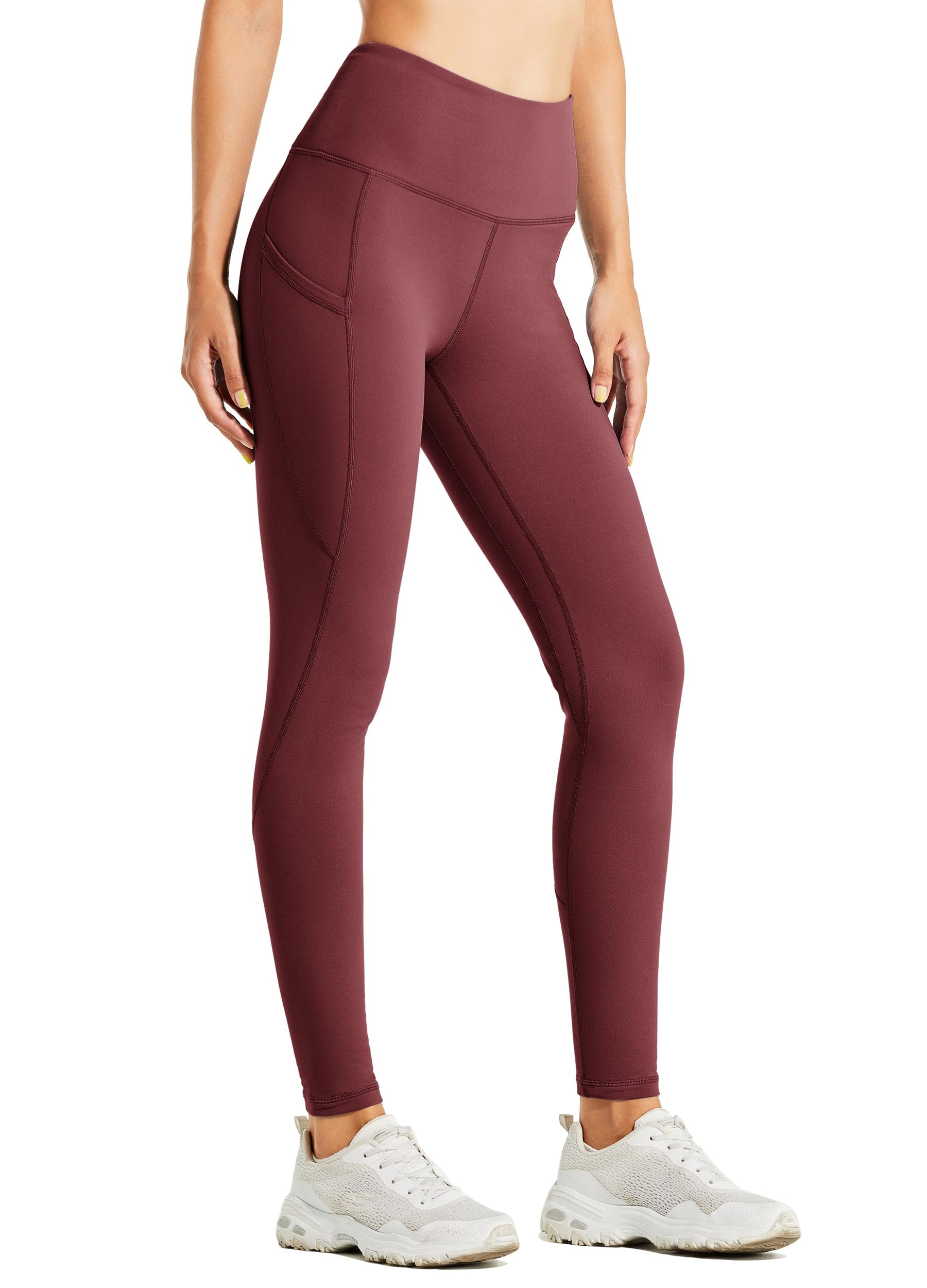 Willit Women's Fleece Lined Leggings Water Resistant Winter Pants Thermal High Waisted Yoga Hiking Running Tights Pockets Wine Red M