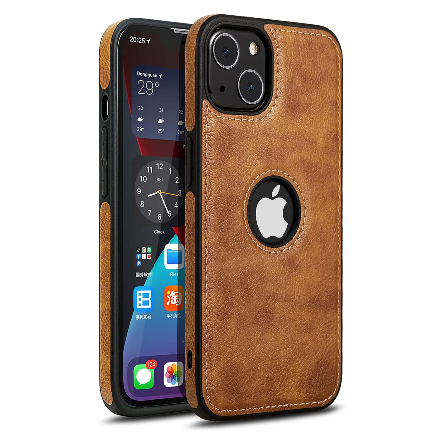 Razstorm Unique Design Luxury Leather Business Phone Case for iPhone 13 Anti-Slip Scratch Resistant Ultra Slim Protective Case (2021,6.1”) (Brown)