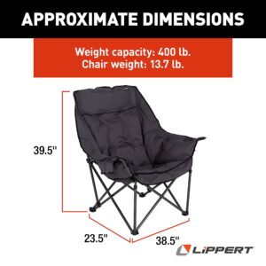 Lippert Big Bear Padded Camping Chair with 400-lb. Weight Capacity, Carry Bag, Durable Mesh Fabrics, High-Loft Cushioning, Dual Cupholders, Stemmed Wine Glass Holder (Dark Grey) - 2021010669