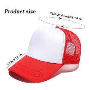 Ultrafun Unisex Sublimation Blank Mesh Baseball Cap Polyester Mesh Trucker Hat (Red White)