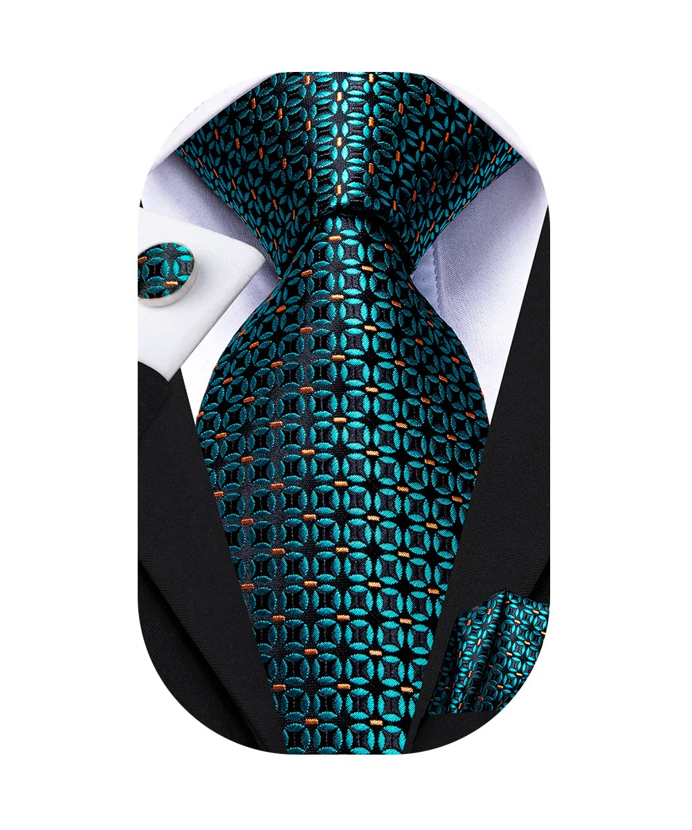 Dubulle Mens Paisely Floral Silk Tie for Men Striped Necktie and Pocket Square Set Wedding Business,Teal Green