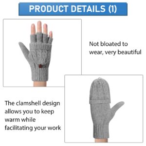 Tarpop 4 Pairs Winter Convertible Gloves Fingerless Mittens Knit Flip Wool Gloves Warm Half Finger Women Gloves with Cover (Black, Gray, Brown, Khaki)