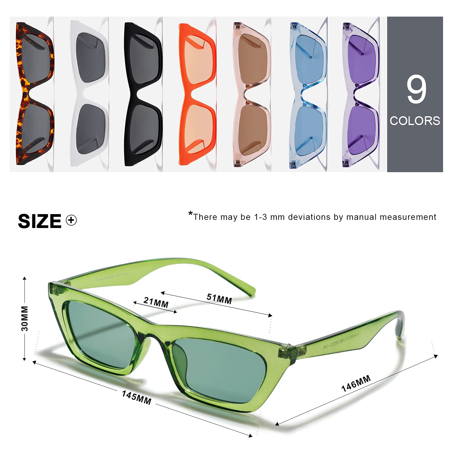 VANLINKER Polarized Small Trendy Skinny Cat Eye Sunglasses Women Colorful Y2k Party Shade Green Tinted Lens