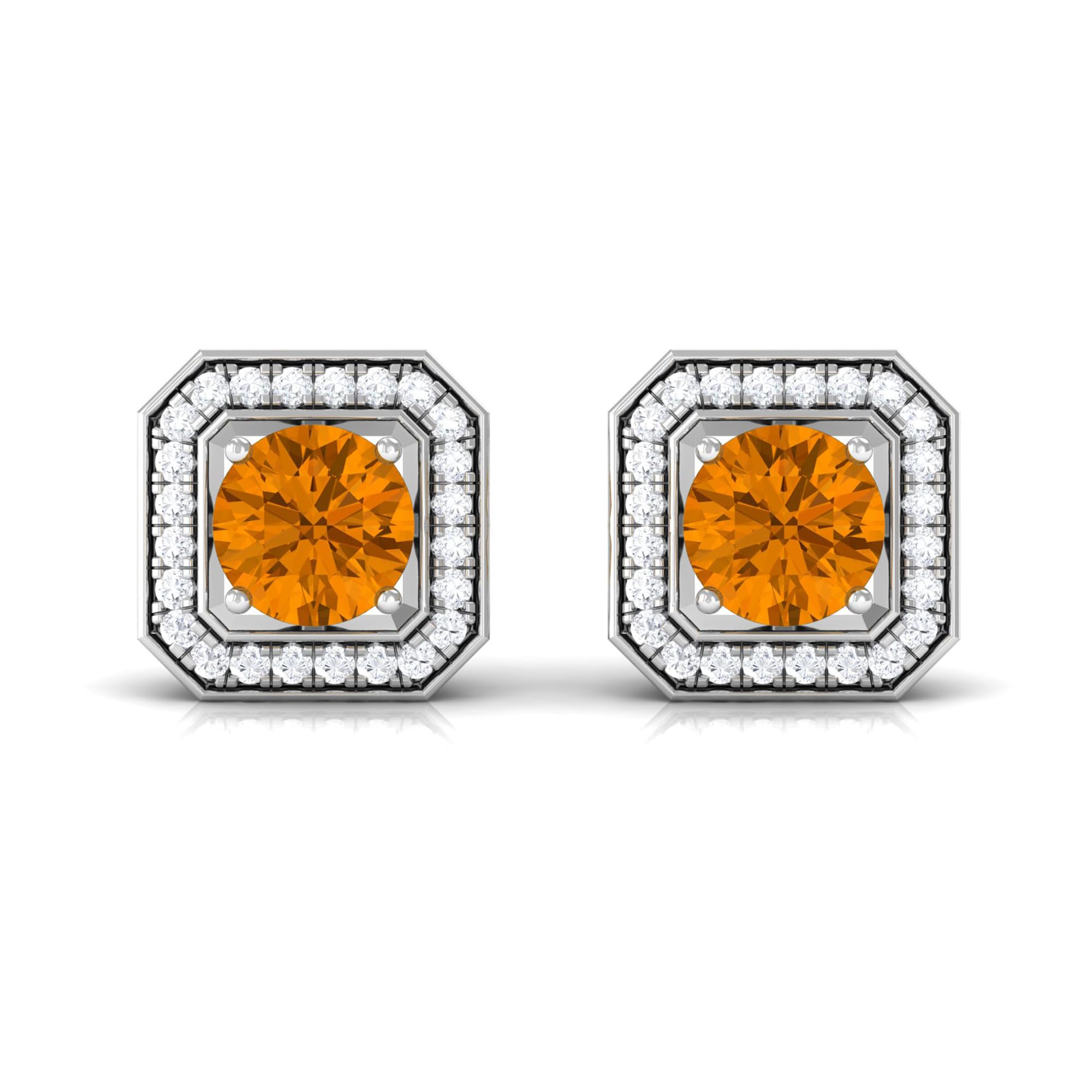 Certified Citrine and Diamond Halo Stud Earrings for Women, 1.25 cttw, Aaa Quality, 14K White Gold