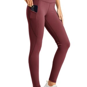 Willit Women's Fleece Lined Leggings Water Resistant Winter Pants Thermal High Waisted Yoga Hiking Running Tights Pockets Wine Red M