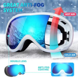 Ski Goggles Snowboard Goggles Anti-Fog Snow Sports Goggles for Women Men Adult Youth, Mirrored 100% UV Protection Helmet Compatible, Blue OTG Winter Goggles Over Glasses Snowboarding Skiing Equipment