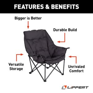 Lippert Big Bear Padded Camping Chair with 400-lb. Weight Capacity, Carry Bag, Durable Mesh Fabrics, High-Loft Cushioning, Dual Cupholders, Stemmed Wine Glass Holder (Dark Grey) - 2021010669