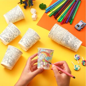 100 Pieces 9 oz Color Your Own Cups Kids Party Paintable Paper Cups Disposable Colorable Designs Activities Crafts DIY Party Supplies Floral Coffee Cup Tea Beverage Drinking Office Home Event