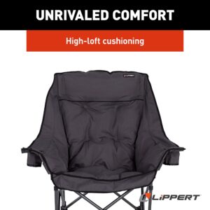 Lippert Big Bear Padded Camping Chair with 400-lb. Weight Capacity, Carry Bag, Durable Mesh Fabrics, High-Loft Cushioning, Dual Cupholders, Stemmed Wine Glass Holder (Dark Grey) - 2021010669