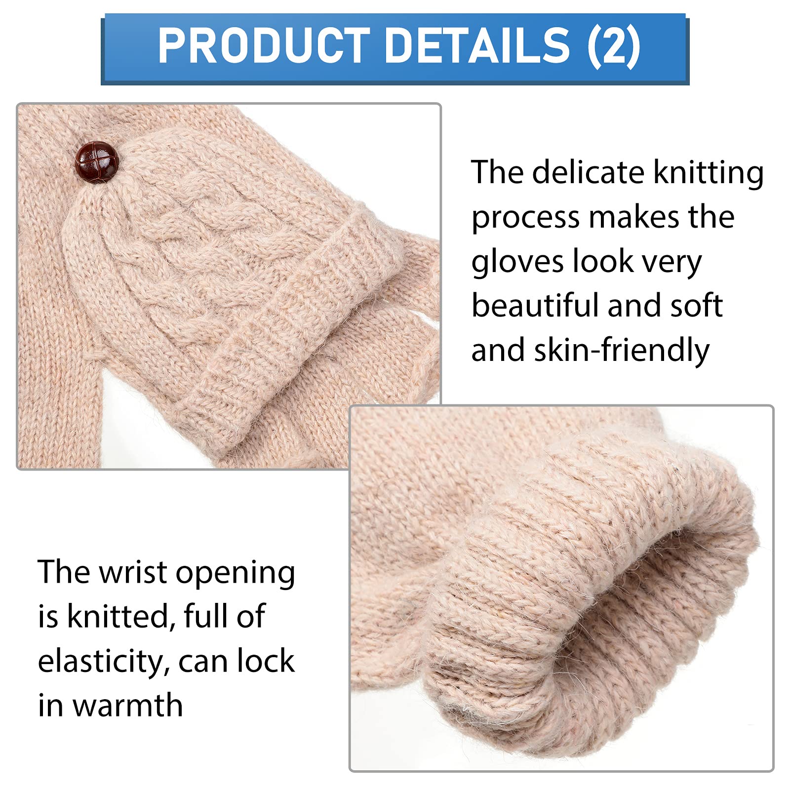 Tarpop 4 Pairs Winter Convertible Gloves Fingerless Mittens Knit Flip Wool Gloves Warm Half Finger Women Gloves with Cover (Black, Gray, Brown, Khaki)