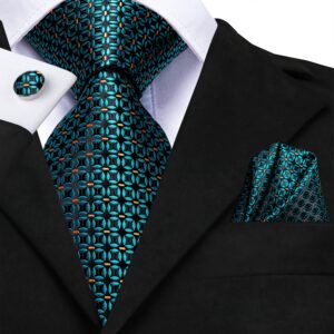 Dubulle Mens Paisely Floral Silk Tie for Men Striped Necktie and Pocket Square Set Wedding Business,Teal Green