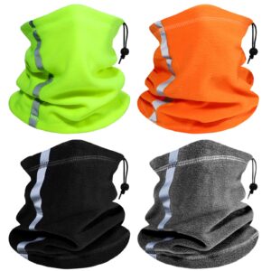 4 pcs visibility reflective neck gaiter winter fleece neck scarf thermal face scarf neck scarf with drawstring for men women (multicolor)