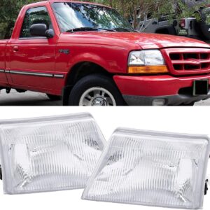 Headlights Assembly Replacement for 1998 1999 2000 Ford Ranger Pickup Truck Headlamp Assembly Driver and Right Passenger Side, Factory OE Style